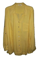 Blouse TravelSmith, Linen-blend Jacquard-Stripes Yellow 3X