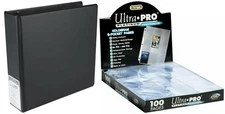 HEAVY DUTY ULTRA PRO 3 RING BLACK BINDER + 100 PLATINUM 9 POCKET SLEEVES PAGES