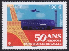 2024 France N°5763 50 Years Airport Paris Charles De Gaulle Eiffel Tower MNH