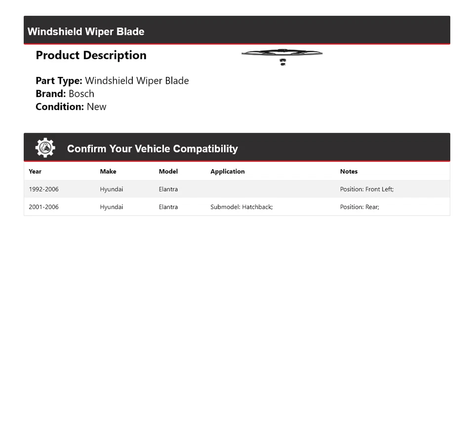 Limpiaparabrisas Micro Edge 1993 1994 para Hyundai Elantra Bosch 1992-2006 Foto 2 de 4