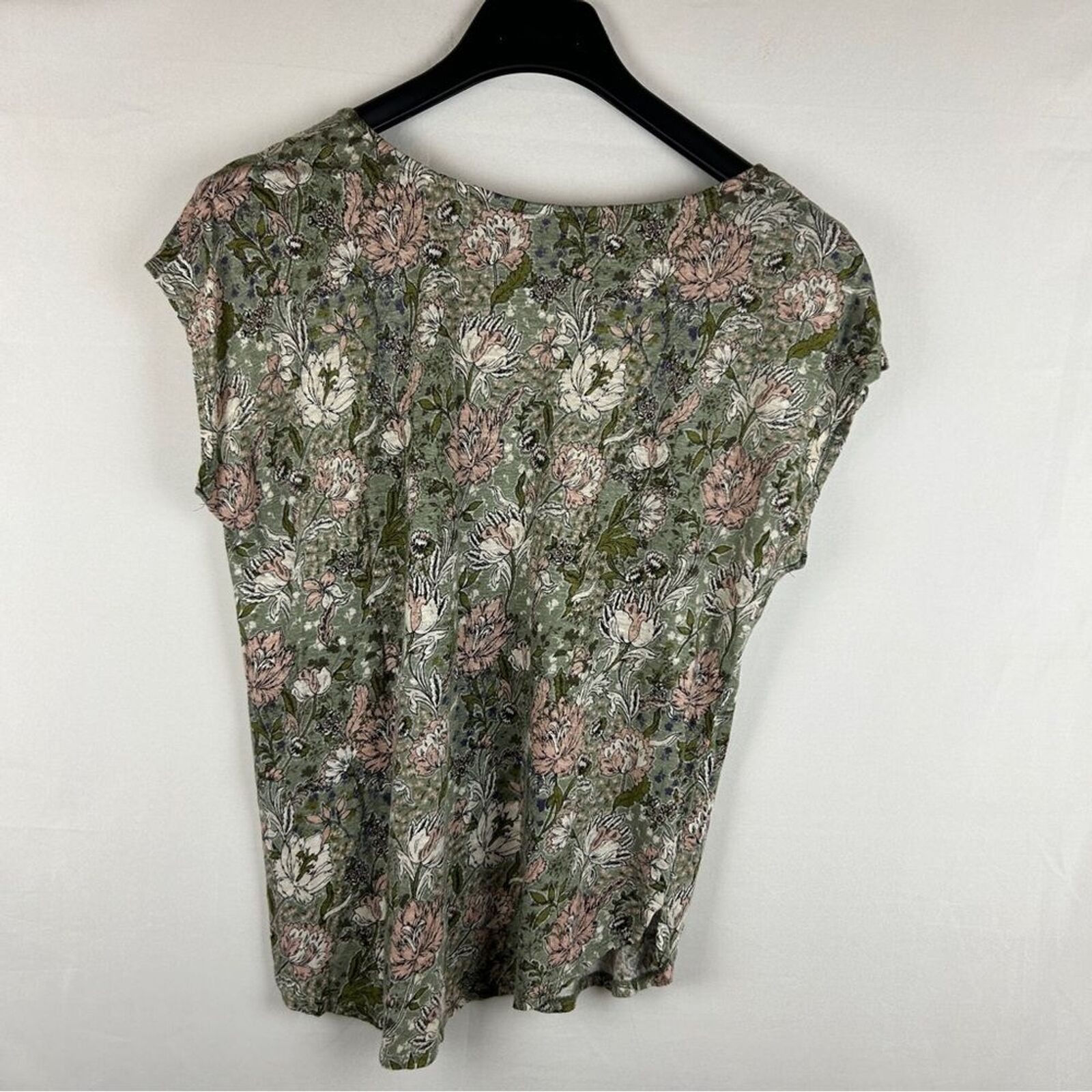 Joie floral 100% linen crew neck blouse top size … - image 4
