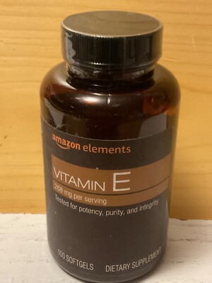 Amazon Elements Vitamin E 100 Softgels 268 Mg New Exp 12/25