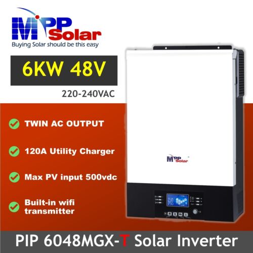 6kw 48v 230v mpp solar inverter 120A AC charger max PV 500v WIFI dual AC output