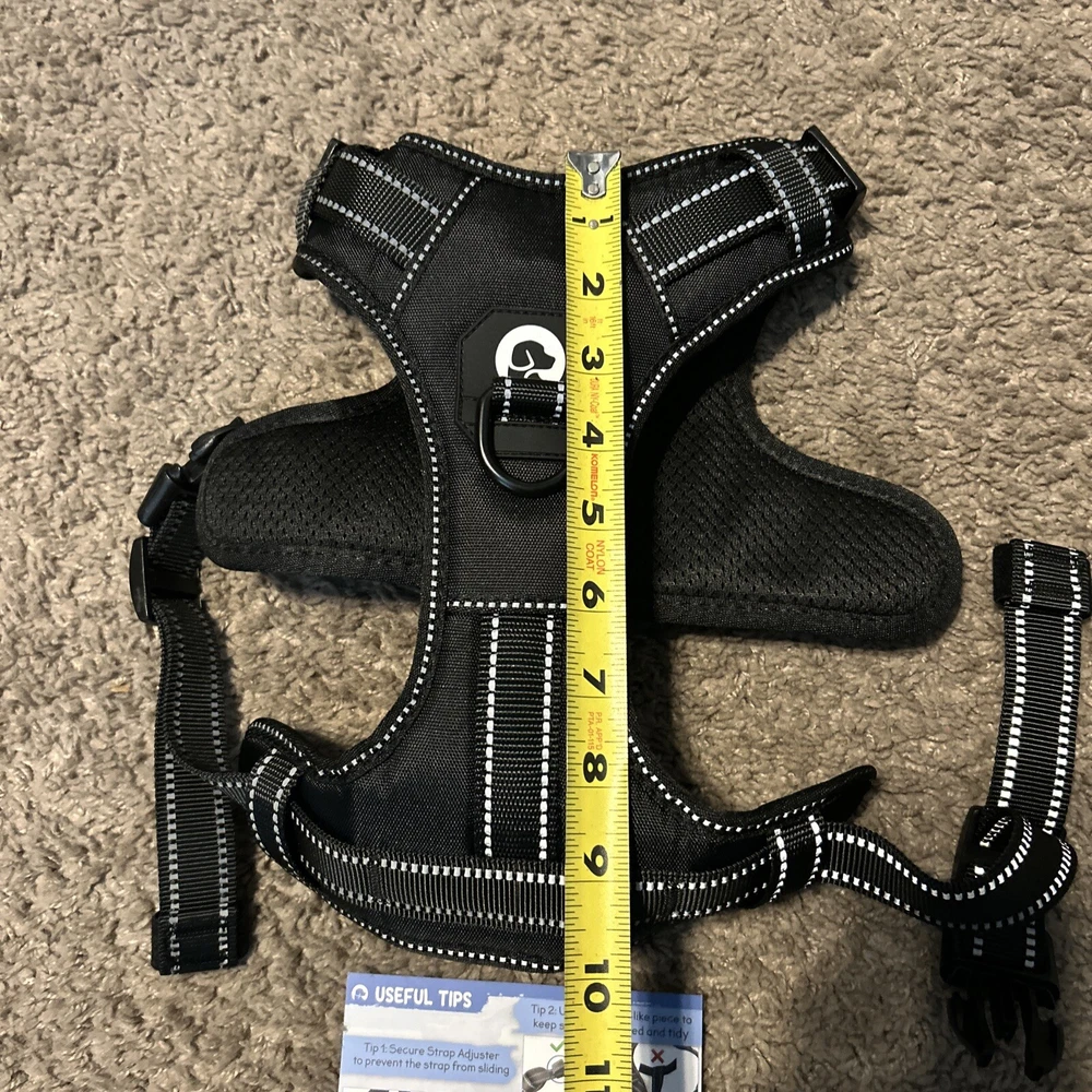 Dog Harness Adjustable Vest Black! Size Large! MEASURMENTS SHOWN! QUALITY! NEW!