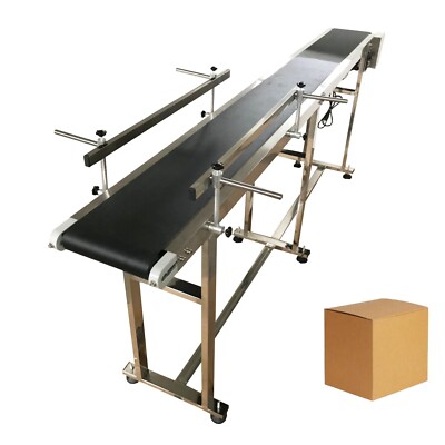 82.6''x7.8'' PVC Flat Conveyor Belt Systems for Transport w/Double Guardrails 110V