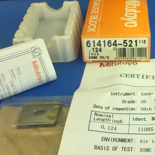 MITUTOYO  614164-521   Square Gage Block 0.124"  ASME 00 w/Cert.🎯Machinist