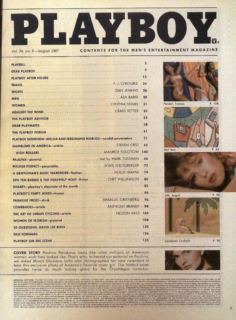 PLAYBOY US August 1987 PAULINA PORIZKOVA Sharry Konopski VERY GOOD eBay