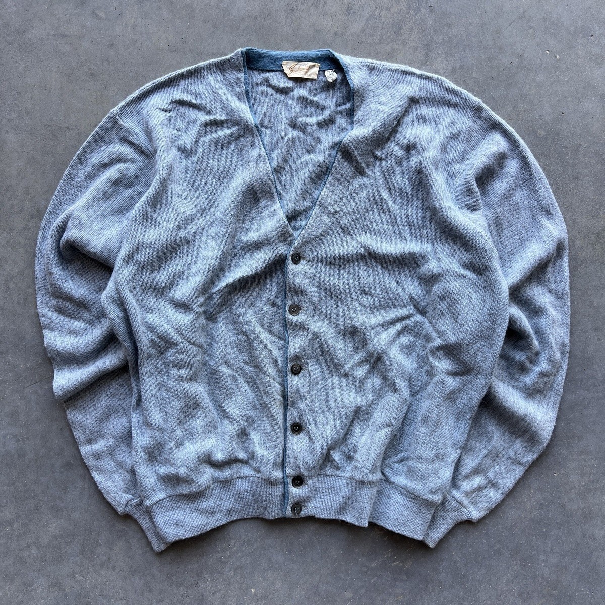 Vintage 1960s Sakouith Blue Orlon Acrylic Cardigan Sweater Large