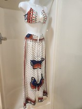 Women s Summer 2pcs Outfit V-Neck Crop top Long Pants set Bohemian Beachwear