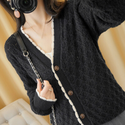 Women Knit Cardigan V-neck Cutout Sweater Coat Jacket Sun