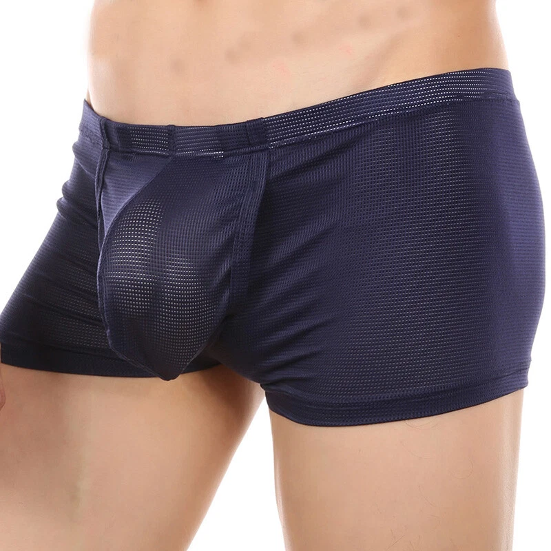 Men's Mesh Underwear Boxer Sexy Sheer Underpants Side Open Crotch Pouch Trunks - Imagem 3 de 4