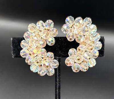 VINTAGE ALICE CAVINESS EARRINGS CLIP ON AB RHINESTONES CLIMBERS - SIGNED