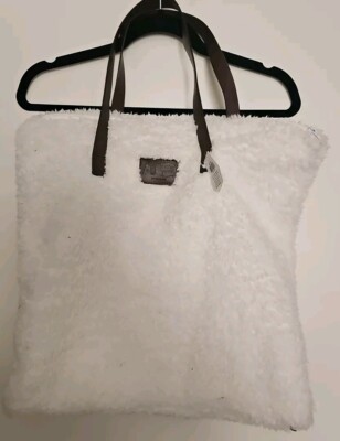 Cracker Barrel White Faux Fur Fuzzy Tote Purse Large Square 18