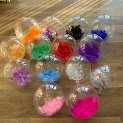 Brandneu 24'' klare Blase BoBo runde Ballons gefüllt mit farbigen Federn