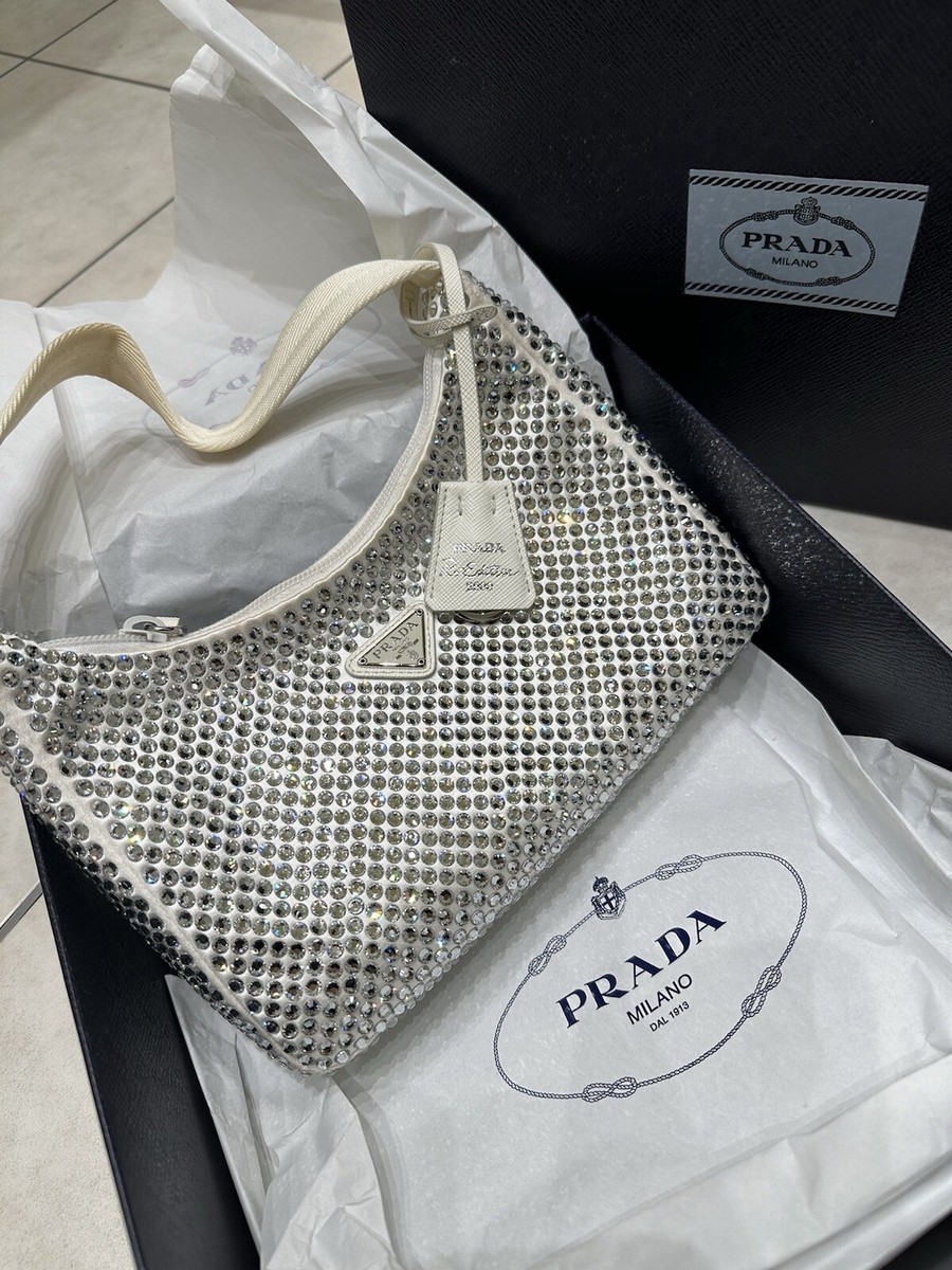 Prada Crystal Bag Re-Edition 2000 Satin White Mini Hobo Bag | eBay