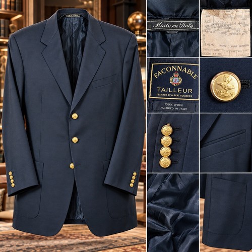 Façonnable, Faconnable Tailleur Vintage made in Italy Blazer Men 56L Navy Blue Virgin Wool