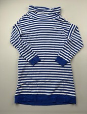 Ralph Lauren Blue White Striped Sweater Dress Womens Cowl Neck Long Sleeve Read