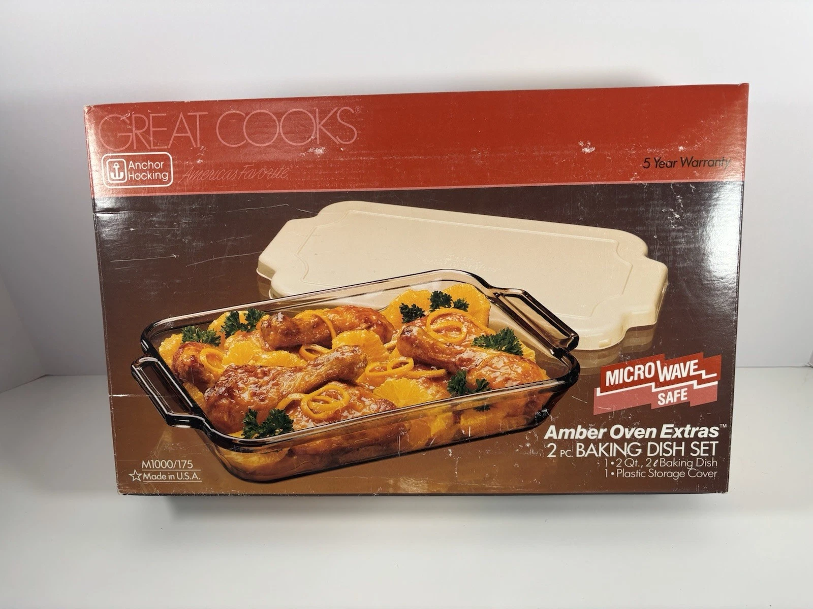 NOS Anchor Hocking Fire King 2Q #1031 Amber Baking Glass Dish 8''x 11.5” Lid NEW