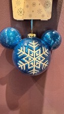 Disney Parks Mickey Mouse Shape Blue with Snowflake Ornament NEW