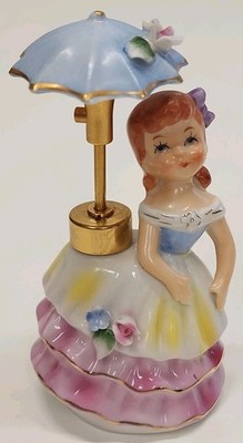 Vintage DEV Red Haired Girl Perfume Bottle Girl W Umbrella Spray Atomizer Japan