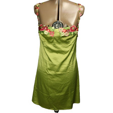 Floral Embroidered Slip Lingerie Adjustable Straps Stretch Green  Hot Pink L