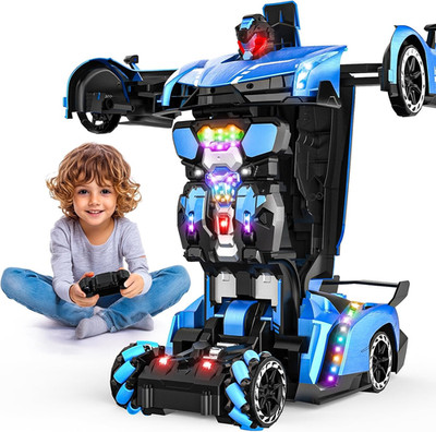 Transforming RC Car Robot with Lights & Music - STEM Toy for Kids 5-12