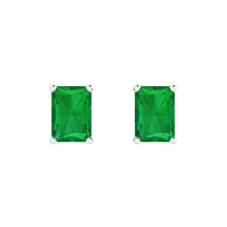2 cttw Emerald Simulated Emerald Gold-Plated Push Back Stud Earrings for Women - Image 3 of 4