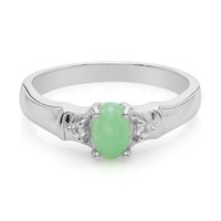 Cavill Chrysopras Ring 925 Silber Oval 0,28Ct Cabochon Mit 2 Topasen