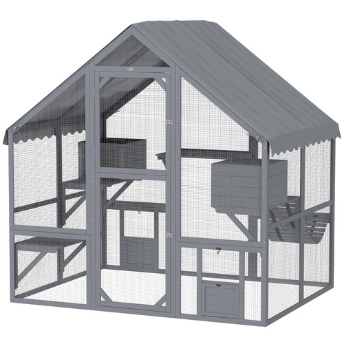 Large Catio Outdoor Cat Enclosure with Waterproof Cover, Gray