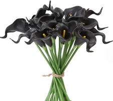 IPOPU 24pcs Black Calla Lily Flowers Artificial for Decorations 24pcs-black 