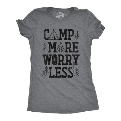 Womens Camp More Worry Less T Shirt Funny Camping Saying Gift for Camper Fun Top
