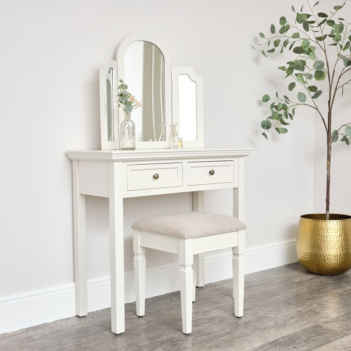 Large Dressing Table, Mirror & Stool Set - Daventry Ivory Range