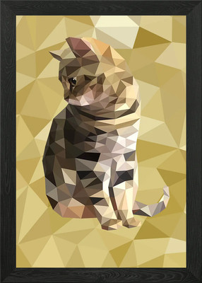 Katze im Polygon geometrisch gerahmtes Wandbild Poster Leinwanddruck Bild