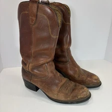 Vtg Chippewa Brown Leather Western Boot US 8.5 D Vibram Farmer's Cowboy Boots