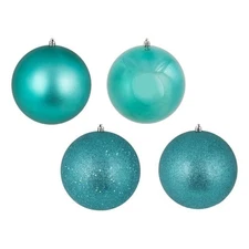 Vickerman 6" 4-Finish Ball Ornament Assortment in Teal Blue (Set of 4)