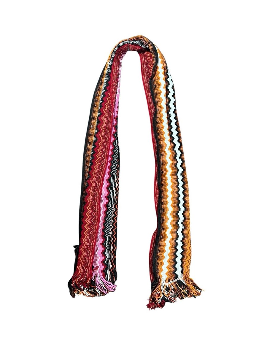 Missoni Women's Zig Zag Knit Neck Scarf Multicolor Fringe Wool