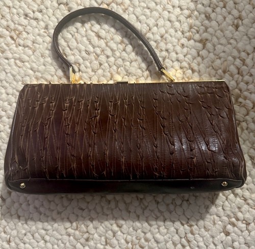 JANE AUGUST Brown Textured Leather Shoulder Bag Vintage