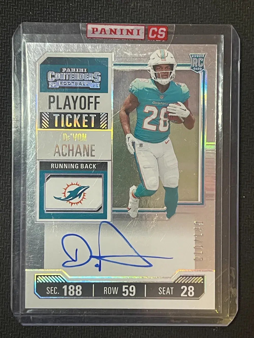 2023 Panini Contenders Playoff Ticket Auto #109 DE'VON ACHANE ROOKIE RC /149 JP