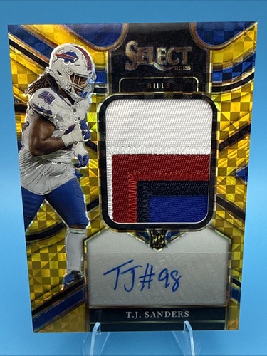 2025 Panini Select T.J. Sanders Jumbo Rookie 4-Color Patch Auto Gold /10 JRS-TSS