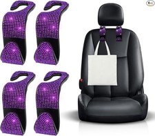 4 PCS Bling Car Seat Headrest Hooks, Crystal Rhinestone Back Seat Hanging Purple