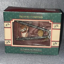 1988 ENESCO VINTAGE ORNAMENT ~A CHIPMUNK HOLIDAY~ M.GILMORE ARTIST NUTCRACKER