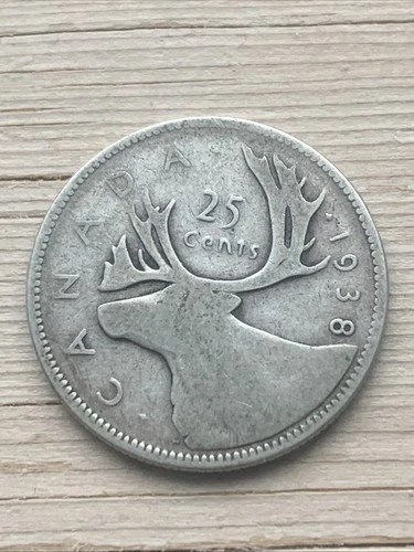 Canada 1938  25 Cents Quarter Silver Coin Circulated Silver Rare Find