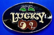 Lucky Cherries - New Red  Green Enameled Gambling Slots Vegas Luck Belt Buckle