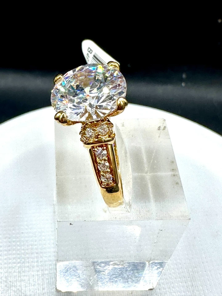 Ring Gold Solitaire Accents Cocktail Pave Cubic Zirconia ION Sparkling 5Carat — 第 4/4 张图片