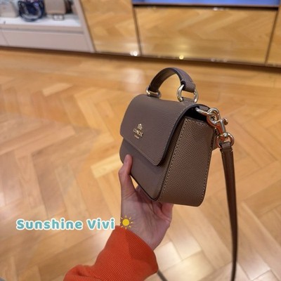 NWT Coach Mini Josie Top Handle Bag In Leather CCK67 DARK STONE | eBay