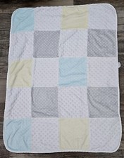 Just Born Aqua Blue Yellow White Grey Gray Stars Patchwork Baby Blanket Minky
