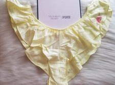 VICTORIA'S SECRET SATIN FLUTTER HIGH-LEG BRAZILIAN PANTY LEMONADE YELLOW LARGE