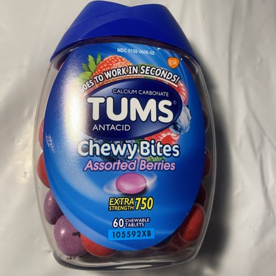TUMS Chewy Bites Extra Strength, 750mg ,Assorted Berries, 60CT, EXP 1/27