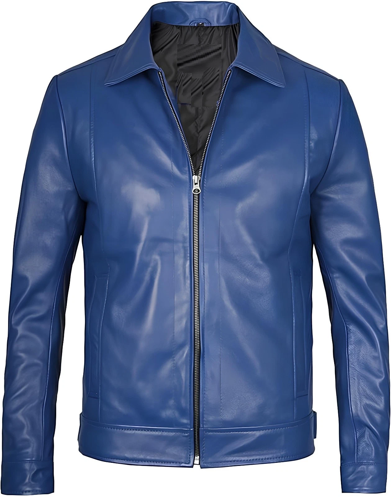 Leather Jacket Men's Blue Bomber Biker Real Genuine Motorcycle Mens Vintage Coat
