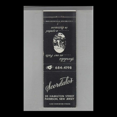 Matchbook Cover Scordato's Restaurant Paterson, NJ